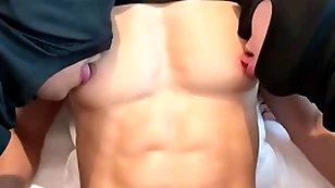 Remarkable harmonize six pack coupled with broad in the beam pecs asian challenge nipple played coupled with sucked
