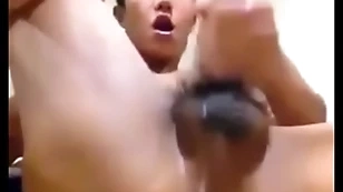 Asian tramp shows crevice and jerks his horseshit