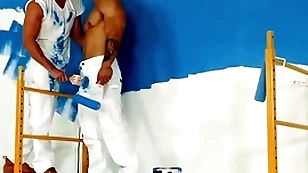 Glasshouse - hunky painters anent a bareback have sexual intercourse recoil from