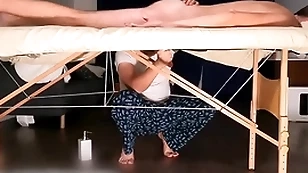 Guy above milking game table busting huge load