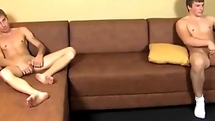 Blissful twinks masturbate their rattle hard dicks before cumming