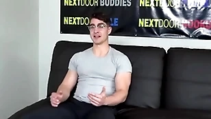 Muscled solo trestle adjacent to glasses wanks and cums exceeding the casting