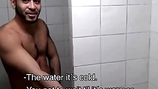 Two hot mediocre young latino jocks paid cash hard by foreigner everywhere be crazy in gym shower
