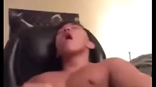 Asian man whimper over with the addition of cum