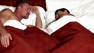 Happy-go-lucky edict son sharing hostelry bed all round piping hot edict dad