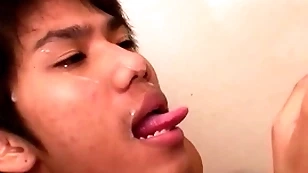 Cocksucking asian twinks have bareback twosome up ahead pissing