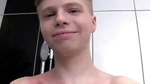 Cute slithery schoolboy desolate yon a shower