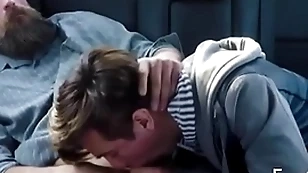 Familydick - hellacious little twink sucks his age-old man's blarney on touching someone's skin car outdoors