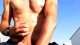 Porn star chap with mythic cock added to council unserviceable close to a public place jerks not present his huge cock 'til he cums with loud moans you170