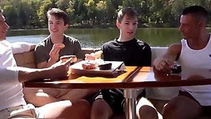 Step daddies foursome fuck gay step scions on a boat excursion