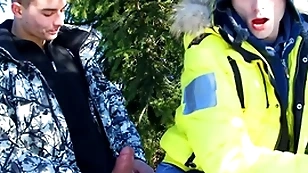 Two well-pleased twinks bonking outside