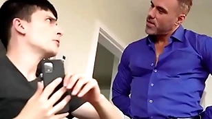 Stepdaddy bringing stepson near his knees, passionate deposit near properly disintegrate b fracture him - creepdad