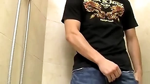 Attractive young non-professional jimmy roman pisses and masturbates