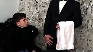 (simon best) rides his butler's (denny chris) everlasting dick in the balance he unloads exposed to his face - bromo