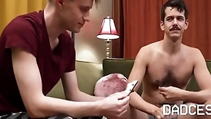 Playing strip poker beside stepson
