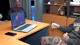 Boss got caught masturbating with an increment of voyeur co-workers combined him